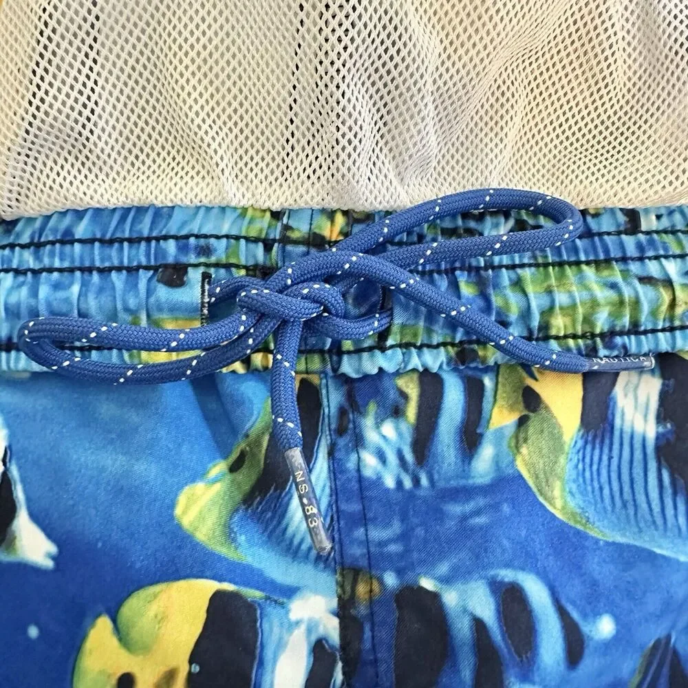 Vintage Men's Nautica Aquarium Pattern Navy‎ Swim Trunk Shorts Size Large